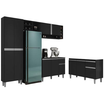 Cozinha Compacta Vanessa E Balcão Gabinete Sem Tampo Tatiane 120cm Preto - Ajl Móveis