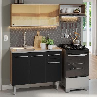 Armário De Cozinha Compacta 165cm Com Pia Rustic/preto Emilly Madesa 06 Rustic/preto