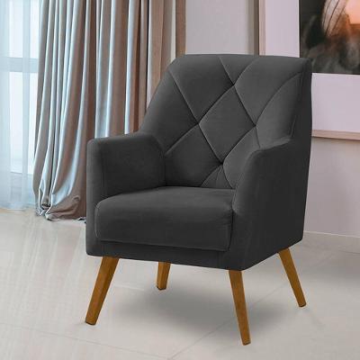 Poltrona Decorativa Bordada Magali Veludo Cinza Grafite Lansofbr