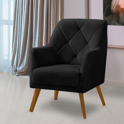 Poltrona Decorativa Bordada Magali Veludo Preto Lansofbr
