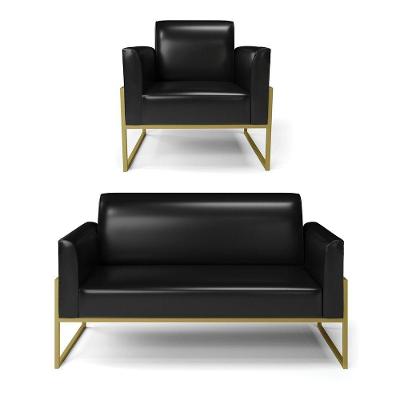 Sofá Namoradeira Com Poltrona Base Industrial Alta Dourado Marisa Corano Preto D03 - D\'rossi