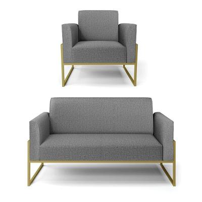 Sofá Namoradeira Com Poltrona Base Industrial Alta Dourado Marisa Linho D03 - D\'rossi Cor A26 Grafite