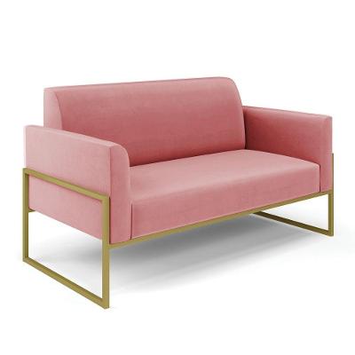 Sofá Namoradeira Base Industrial Alta Dourado Marisa Suede Rosê D03 - D\'rossi