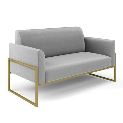 Sofá Namoradeira Base Industrial Alta Dourado Marisa Suede Cinza D03 - D\'rossi