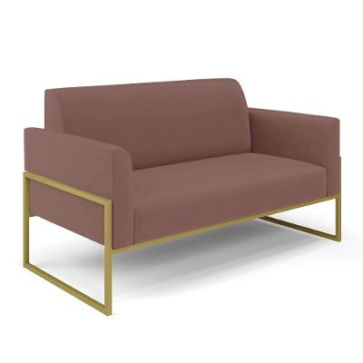 Sofá Namoradeira Base Industrial Alta Dourado Marisa Veludo Rosê D03 - D\'rossi