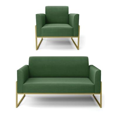 Sofá Namoradeira Com Poltrona Base Industrial Alta Dourado Marisa Suede D03 - D\'rossi Cor Verde
