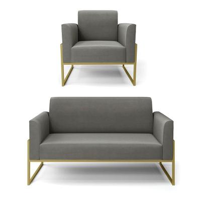 Sofá Namoradeira Com Poltrona Base Industrial Alta Dourado Marisa Suede D03 - D\'rossi Cor Grafite