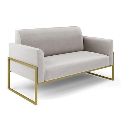 Sofá Namoradeira Base Industrial Alta Dourado Marisa Veludo Cinza D03 - D\'rossi
