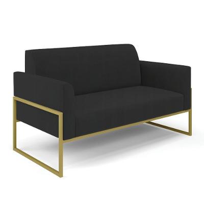Sofá Namoradeira Base Industrial Alta Dourado Marisa Veludo D03 - D\'rossi Cor Preto