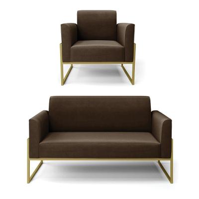 Sofá Namoradeira Com Poltrona Base Industrial Alta Dourado Marisa Suede D03 - D\'rossi Cor Marrom