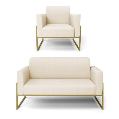Sofá Namoradeira Com Poltrona Base Industrial Alta Dourado Marisa Linho D03 - D\'rossi Cor A19 Bege