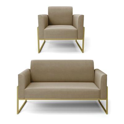 Sofá Namoradeira Com Poltrona Base Industrial Alta Dourado Marisa Suede D03 - D\'rossi Cor Marrom Rato