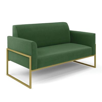 Sofá Namoradeira Base Industrial Alta Dourado Marisa Suede Verde D03 - D\'rossi