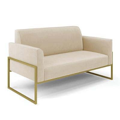 Sofá Namoradeira Base Industrial Alta Dourado Marisa Suede Bege D03 - D\'rossi