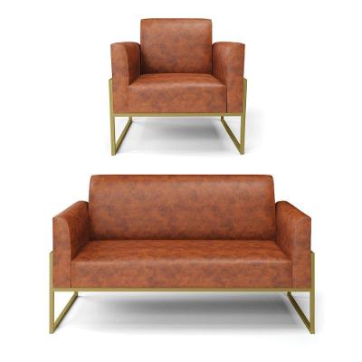 Sofá Namoradeira Com Poltrona Base Industrial Alta Dourado Marisa Corano Nozes D03 - D\'rossi
