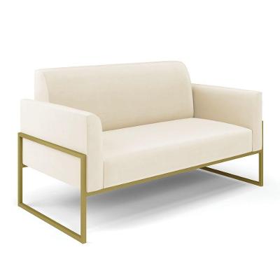 Sofá Namoradeira Base Industrial Alta Dourado Marisa Veludo Bege D03 - D\'rossi