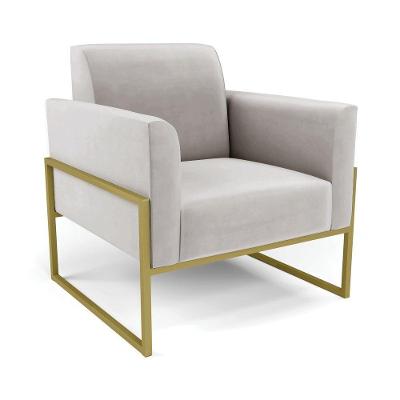 Poltrona Base Industrial Alta Dourado Marisa Veludo D03 - D\'rossi Cor Cinza