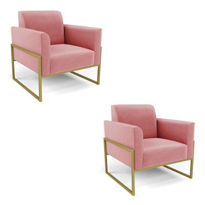 Kit 2 Poltronas Base Industrial Alta Dourado Marisa Suede Rosê D03 - D\'rossi