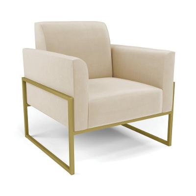 Poltrona Base Industrial Alta Dourado Marisa Suede D03 - D\'rossi Cor Bege