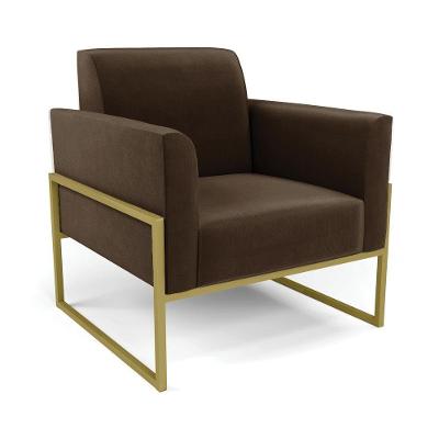 Poltrona Base Industrial Alta Dourado Marisa Suede D03 - D\'rossi Cor Marrom