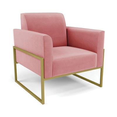 Poltrona Base Industrial Alta Dourado Marisa Suede D03 - D\'rossi Cor Rose