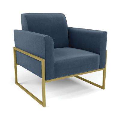 Poltrona Base Industrial Alta Dourado Marisa Suede D03 - D\'rossi Cor Azul Marinho