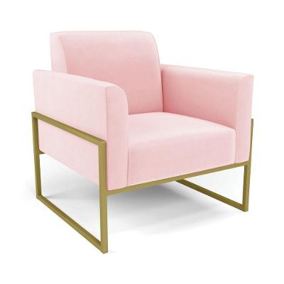 Poltrona Base Industrial Alta Dourado Marisa Suede D03 - D\'rossi Cor Rosa Bebê