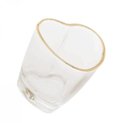 Kit 6 Copo Shot Mini Vidro Coração Borda Dourada 50 Ml Lyor