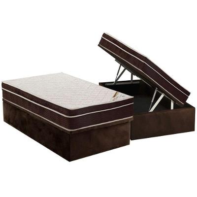 Cama Box Baú Solteiro: Colchão Ortopédico Ortobom Exclusive + Base CRC Suede Brown(88x188)