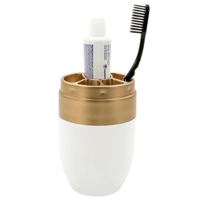 Porta Escova De Dentes Branco Dourado 300 Ml Banheiro Forma