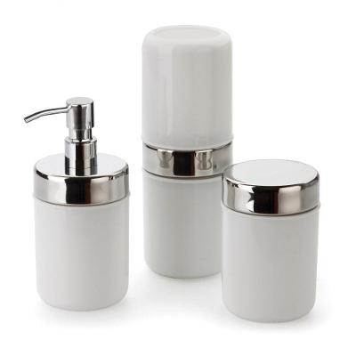 Banheiro Acessórios Lavabo Branco 3 Peças Dispenser Sabonete Liquido Porta Escova Algodão Hastes