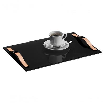 Bandeja Organizadora Vidro Aparador Decorativa 30x25 Preto