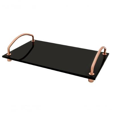 Bandeja Organizadora De Bancada Vidro Preto Alça Cobre 25x15