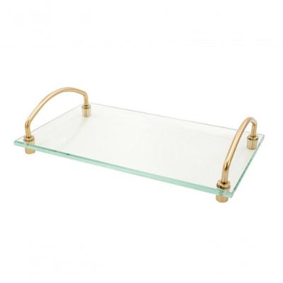 Bandeja Decorativa Vidro Organizadora Bancada Alças Dourada