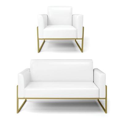 Sofá Namoradeira Com Poltrona Base Industrial Alta Dourado Marisa Corano Branco D03 - D\'rossi