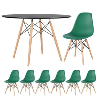 Mesa Redonda Eames 120 Cm Preto + 6 Cadeiras Eiffel Dsw Verde Escuro