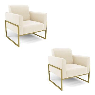 Kit 2 Poltronas Base Industrial Alta Dourado Marisa Veludo D03 - D\'rossi Cor Bege