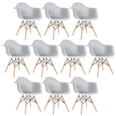 Kit 10 Cadeiras Charles Eames Eiffel Daw Com Braços E Pés De Madeira Clara Cinza Claro