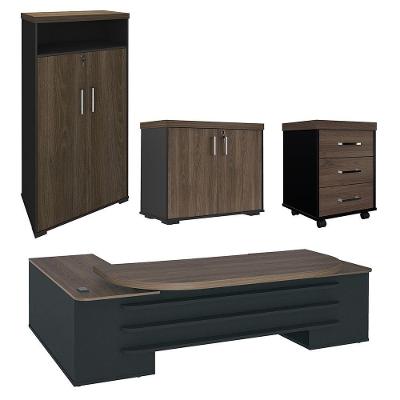 Conjunto Escritório Home Office 3 Peças Mesa Em L Corp A06 Charuto-preto - Mpozenato