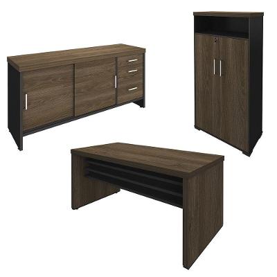 Conjunto Escritório 3 Peças Mesa 158cm Corp A06 Charuto-preto - Mpozenato