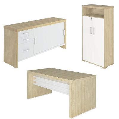 Conjunto Escritório 3 Peças Mesa 158cm Corp A06 Carvalho-branco - Mpozenato