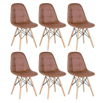 Kit - 6 X Cadeiras Estofadas Eames Eiffel Botonê - Base De Madeira Clara - Marrom
