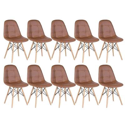 Kit - 10 X Cadeiras Estofadas Eames Eiffel Botonê - Base De Madeira Clara - Marrom