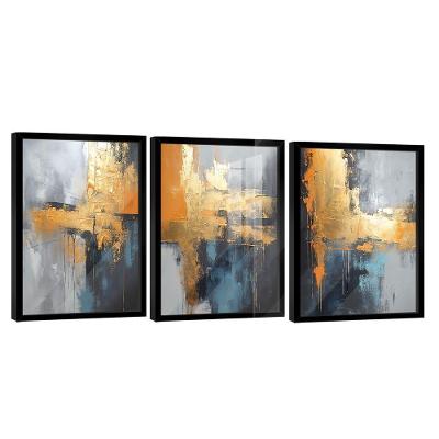 Conjunto De Quadros Trio Abstrato Mancha Dourada -- Br Artes