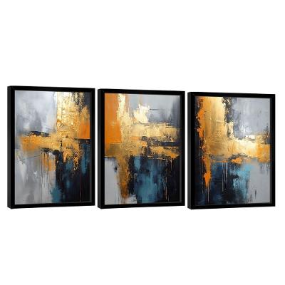 Conjunto De Quadros Trio Abstrato Mancha Dourada -- Br Artes