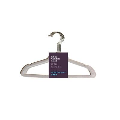 Kit 5 Cabides De Veludo Antideslizantes Ultrafinos Infantil Paramount 28 Cm Cor:cinza Claro