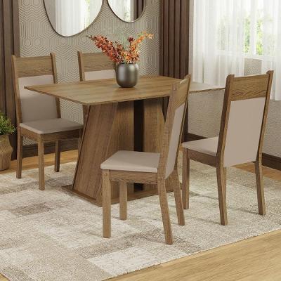 Conjunto Sala De Jantar Mesa Tampo De Madeira 4 Cadeiras Rustic/bege Angel Madesa Rustic/sintético Bege
