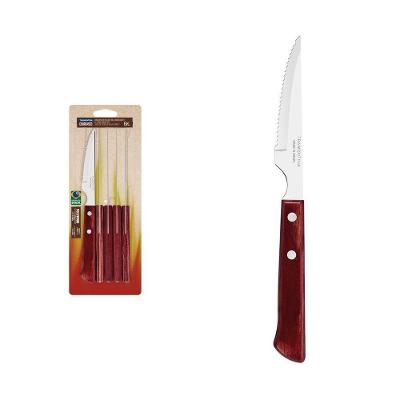 Conjunto De Facas Para Churrasco 6 Peças 4" Em Aço Inox Com Cabo Polywood Vermelho