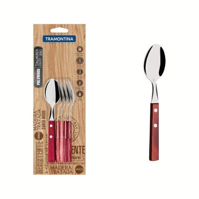 Conjunto De Colheres Para Chá Com Lâminas Em Aço Inox E Cabos Em Madeira Polywood Vermelh