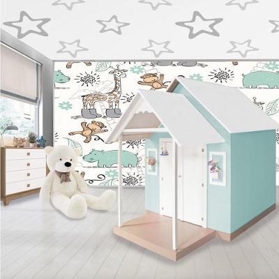 Casinha De Brinquedo Artesanal Mdf Com Telhado Branco-verde água L12 - Gran Belo